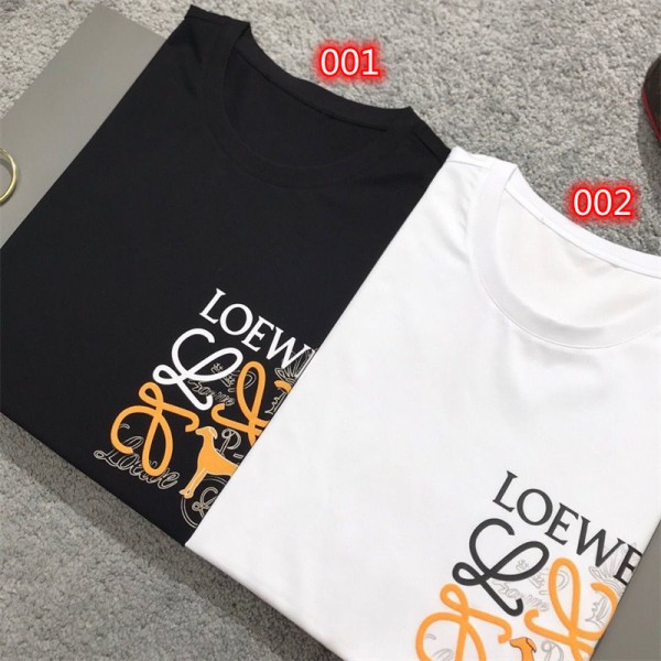 ロエベ ｔシャツハイブランドLOEWE シンプル高品質 丸首 tシャツコットン ソフト 着心地がよい tシャツ トップス 男女兼用 夏 カジュアル 半袖 tシャツ