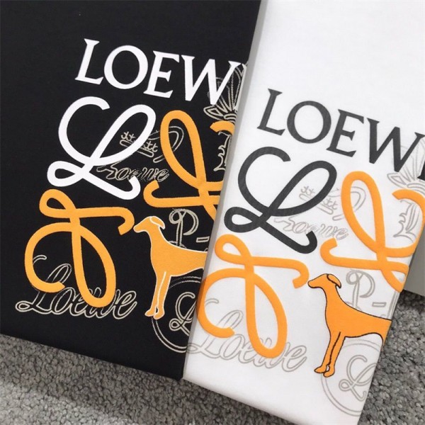 ロエベ ｔシャツハイブランドLOEWE シンプル高品質 丸首 tシャツコットン ソフト 着心地がよい tシャツ トップス 男女兼用 夏 カジュアル 半袖 tシャツ