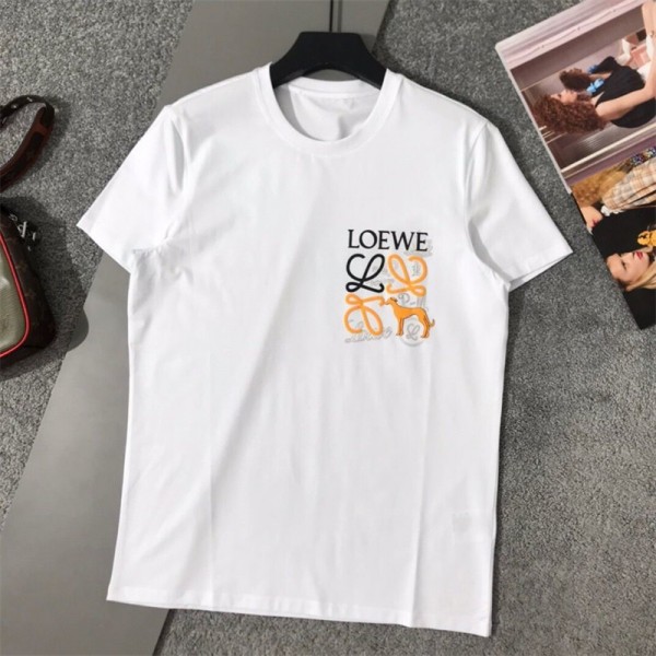 ロエベ ｔシャツハイブランドLOEWE シンプル高品質 丸首 tシャツコットン ソフト 着心地がよい tシャツ トップス 男女兼用 夏 カジュアル 半袖 tシャツ