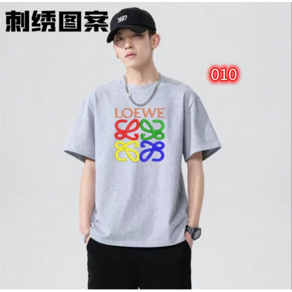 ロエベブランドtシャツファッション潮流 半袖 tシャツ トップス カラフルロゴ 個性 丸首 tシャツ 高品質 純綿 着心地抜群 tシャツ 男女兼用カップルオススメ