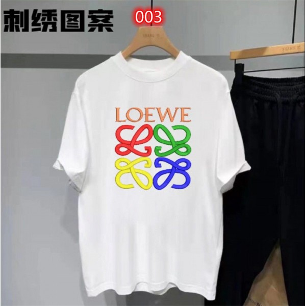 ロエベブランドtシャツファッション潮流 半袖 tシャツ トップス カラフルロゴ 個性 丸首 tシャツ 高品質 純綿 着心地抜群 tシャツ 男女兼用カップルオススメ