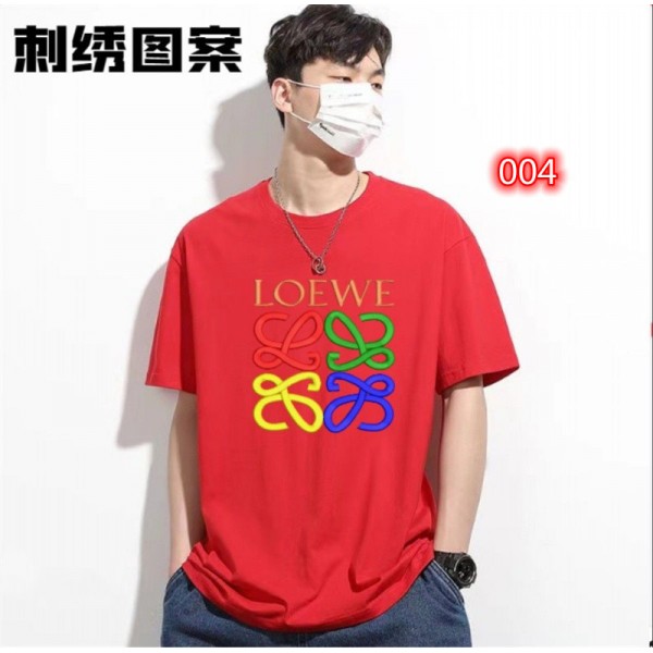 ロエベブランドtシャツファッション潮流 半袖 tシャツ トップス カラフルロゴ 個性 丸首 tシャツ 高品質 純綿 着心地抜群 tシャツ 男女兼用カップルオススメ