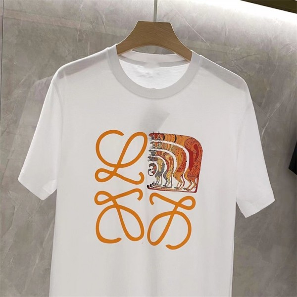 ロエベ ハイブランドtシャツ ファッション高品質 丸首 Tシャツ LOEWE コットン ソフト 着心地がよい Tシャツ トップス 男女兼用 夏 カジュアル 半袖 Tシャツ