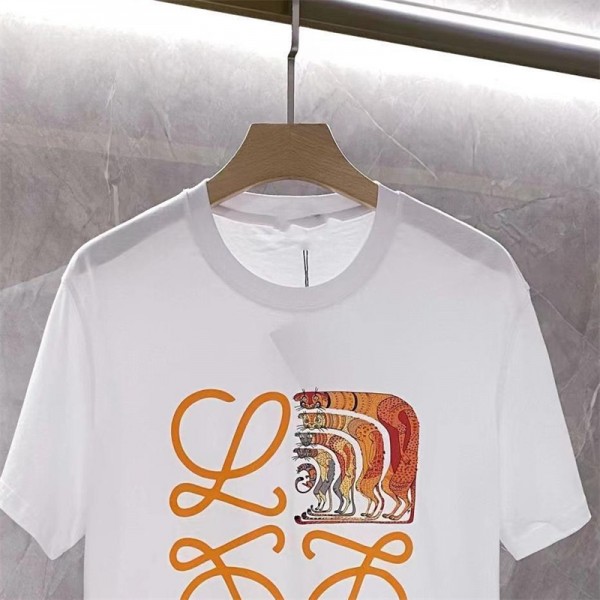 ロエベ ハイブランドtシャツ ファッション高品質 丸首 Tシャツ LOEWE コットン ソフト 着心地がよい Tシャツ トップス 男女兼用 夏 カジュアル 半袖 Tシャツ