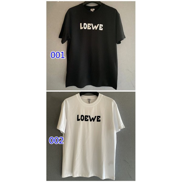 ロエベ tシャツハイブランド LOEWE シンプル 黒 白 半袖 tシャツ トップス 高品質 コットン 肌に優しい tシャツ 上着ドロップショルダー カジュアル 丸首 tシャツ