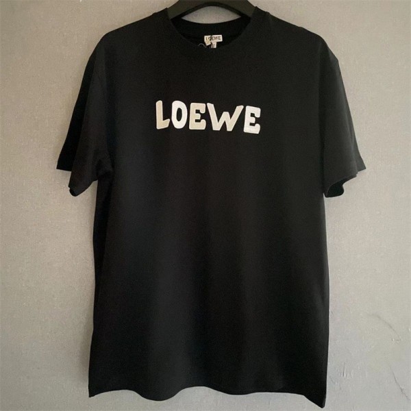 ロエベ tシャツハイブランド LOEWE シンプル 黒 白 半袖 tシャツ トップス 高品質 コットン 肌に優しい tシャツ 上着ドロップショルダー カジュアル 丸首 tシャツ