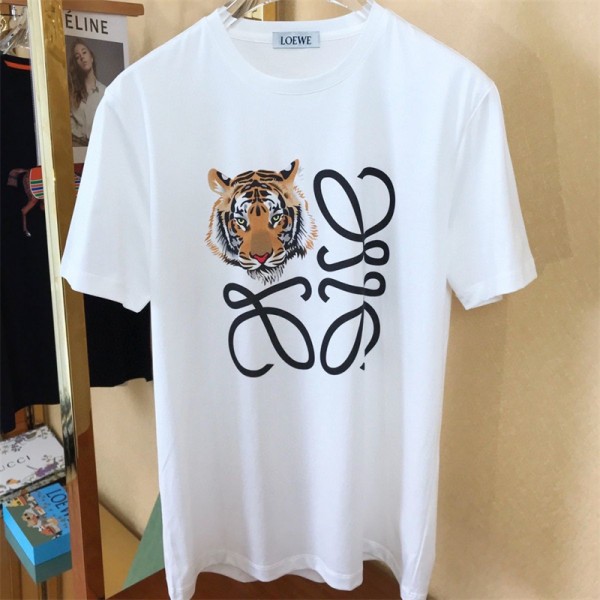 ロエベブランドtシャツかっこいい虎柄 半袖tシャツ 夏 メンズ カジュアル tシャツ コットン 快適 レディース tシャツ トップス カップル 家族 オススメ