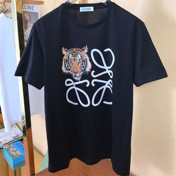 ロエベブランドtシャツかっこいい虎柄 半袖tシャツ 夏 メンズ カジュアル tシャツ コットン 快適 レディース tシャツ トップス カップル 家族 オススメ