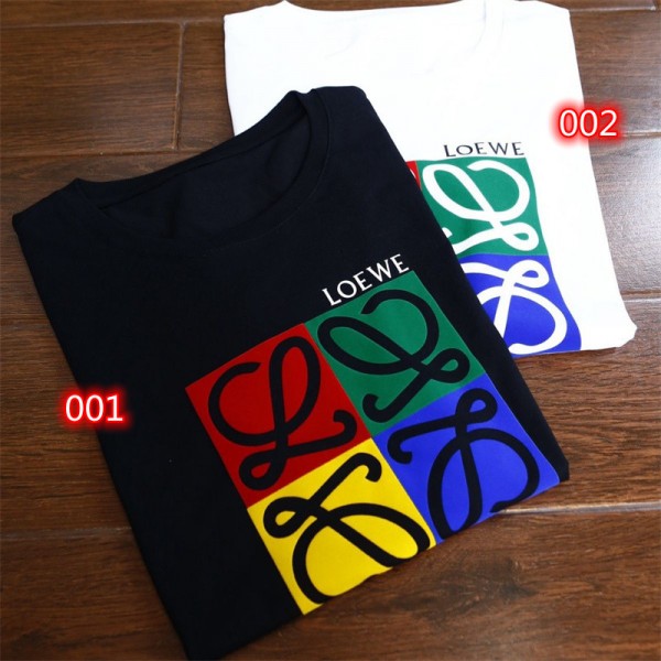 ロエベブランド tシャツ Loewe レディースメンズ 半袖tシャツ 丸首 黒白2色 カジュアル tシャツ オーバーサイズ ゆったり tシャツ トップス