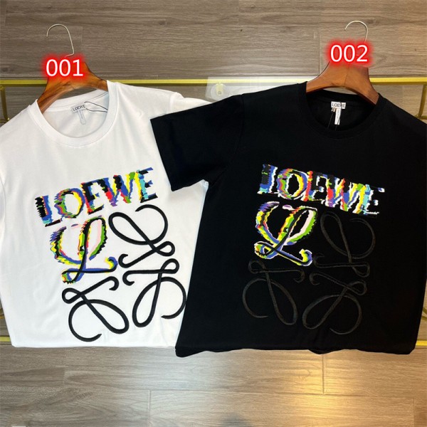 ロエベ tシャツハイブランドLoewe 夏 シンプル 黒白2色 半袖tシャツ上着 オーバーサイズ カジュアル 人気 tシャツ 男女兼用 カップルオススメ