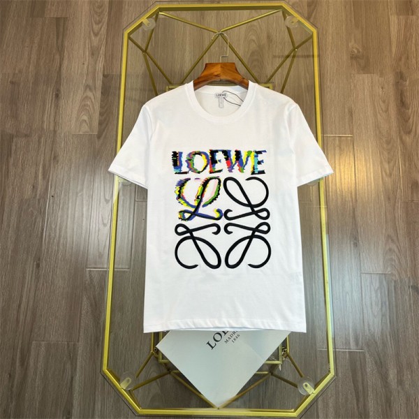 ロエベ tシャツハイブランドLoewe 夏 シンプル 黒白2色 半袖tシャツ上着 オーバーサイズ カジュアル 人気 tシャツ 男女兼用 カップルオススメ