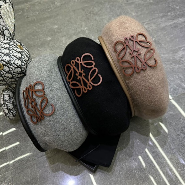 LOEWE ロエベ ブランド ベレー帽 画家帽 レディース 秋冬 ウール混で 毛 暖かさ キャップ ロゴ 帽子 可愛い レトロ 調節可能 カジュアル 通勤 通学