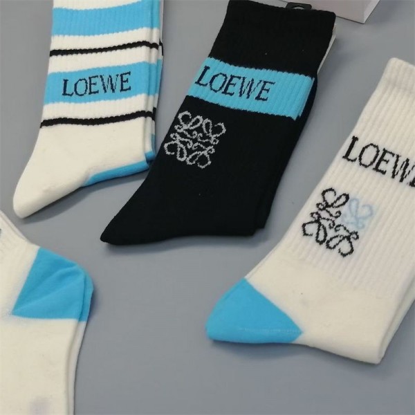 LOEWE ロエベハイブランド ソックス 綿製レディース向け 靴下 かわいいコットン 靴下 メンズ 通気性上質な コットン ソックス くつした