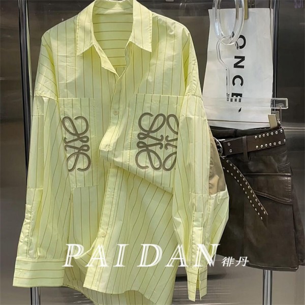 LOEWE ロエベブランドシャツ メンズ 長袖 ワイシャツ 流行り ストライプ柄 ボタンダウン L - 4XL 夏服 春 秋服 ゆったり カジュアル 大きいサイズ 柔らかい シンプル おしゃれ ドロップ ショルダー 薄手 ブラウス フィット 良品生地 服