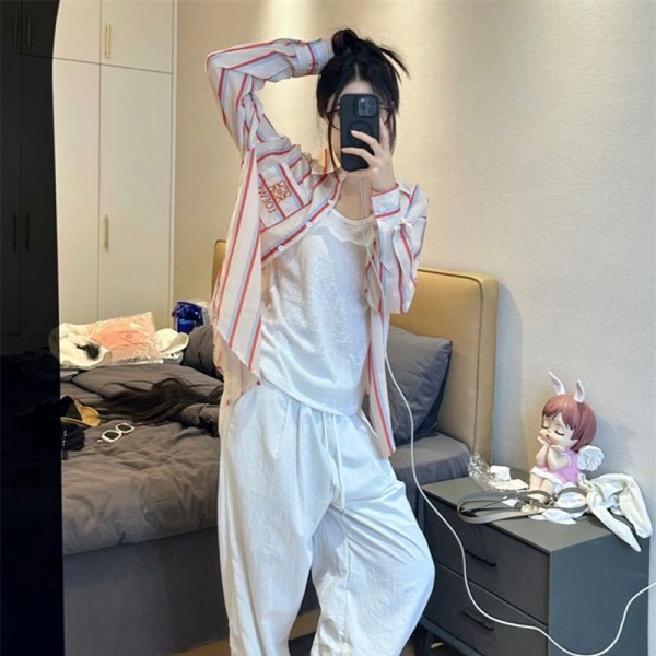 LOEWE ロエベブランドボーダー 長袖 シャツ ブラウス 薄手 レディース ストリート S- 2xl 体型カバー トップス カジュアルルーズシャツ ウェアブラウス ワイシャツ オフィス おしゃれ ゆったり 通勤 レトロ お出かけ 春 夏秋 