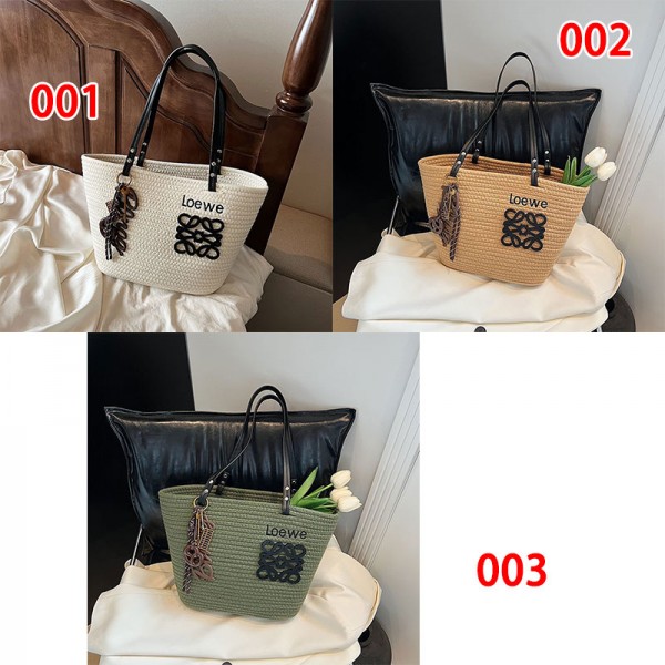 LOEWE ロエベハイブランドトートバッグ かごバッグ 可愛い 夏バッグ 編みバッグ 大容量 軽量 撮影 旅行 海 花火大会 通勤 レディース 気質 ショルダーバッグ ホワイト