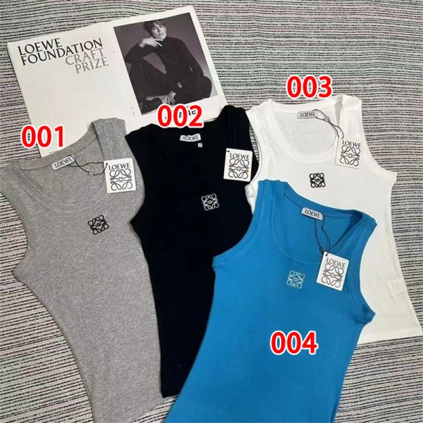 LOEWE ロエベブランドニットタンクトップ レディース 綿キャミソール 薄手インナー S - 3XL ノースリーブ Uネック トップス レイヤード 重ね着 ロング丈 吸汗速乾 脇下隠し 通気性 肩紐太め 部屋着 体型カバー 柔らかい 夏 涼しい