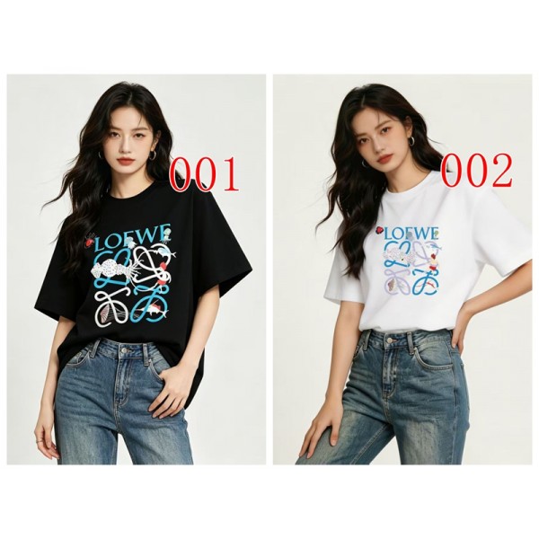 LOEWE ロエベブランド半袖tシャツカットソー コピー 夏tシャツ かわいい ブランドペアルックtシャツ 高品質 20代 30代40代 tシャツ 激安 パロディ S¬3XL