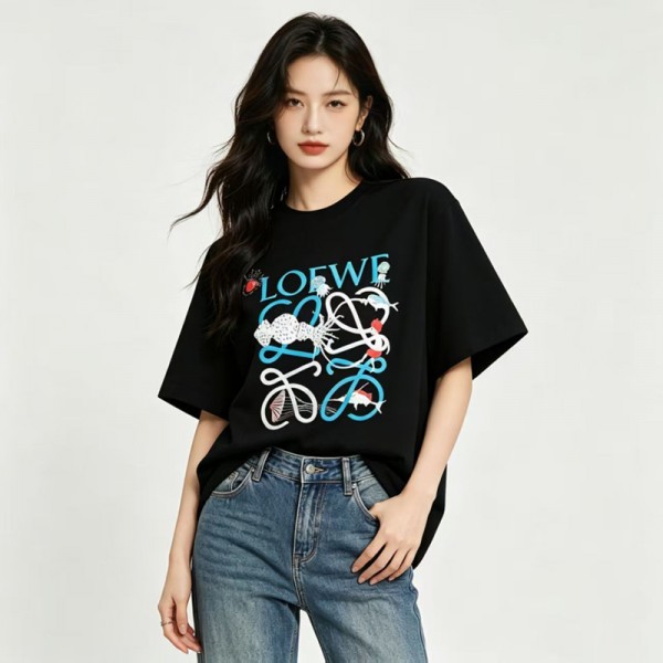 LOEWE ロエベブランド半袖tシャツカットソー コピー 夏tシャツ かわいい ブランドペアルックtシャツ 高品質 20代 30代40代 tシャツ 激安 パロディ S¬3XL