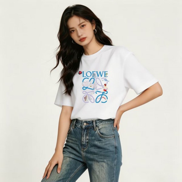 LOEWE ロエベブランド半袖tシャツカットソー コピー 夏tシャツ かわいい ブランドペアルックtシャツ 高品質 20代 30代40代 tシャツ 激安 パロディ S¬3XL
