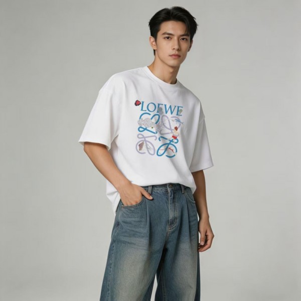 LOEWE ロエベブランド半袖tシャツカットソー コピー 夏tシャツ かわいい ブランドペアルックtシャツ 高品質 20代 30代40代 tシャツ 激安 パロディ S¬3XL
