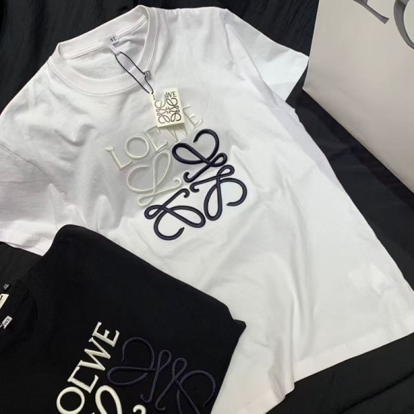 LOEWE ロエベtシャツハイブランド夏tシャツブランドかわいい大人の上質Tシャツ 黒白 半袖tシャツ 刺繍ロゴ ユニセック ブランドS-5XL