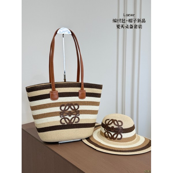 ブランド Loewe ロエベ 編みバッグ レディース 夏 ショルダーバッグ ストローハット 2点セット かごバッグ風 軽量 サンハット 肩掛け トートバッグ おしゃれ カジュアル 通勤 通学 旅行 海 ビーチ デート 普段使い