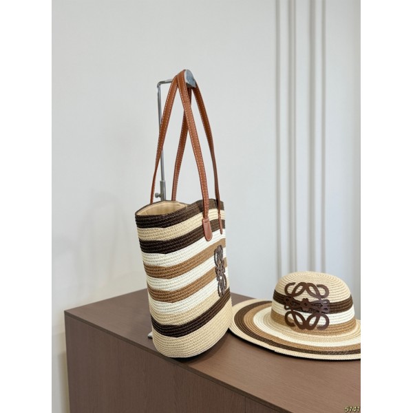 ブランド Loewe ロエベ 編みバッグ レディース 夏 ショルダーバッグ ストローハット 2点セット かごバッグ風 軽量 サンハット 肩掛け トートバッグ おしゃれ カジュアル 通勤 通学 旅行 海 ビーチ デート 普段使い