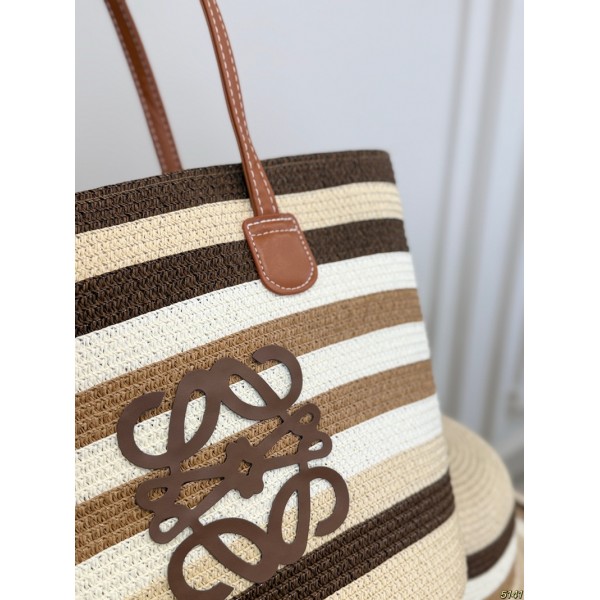 ブランド Loewe ロエベ 編みバッグ レディース 夏 ショルダーバッグ ストローハット 2点セット かごバッグ風 軽量 サンハット 肩掛け トートバッグ おしゃれ カジュアル 通勤 通学 旅行 海 ビーチ デート 普段使い