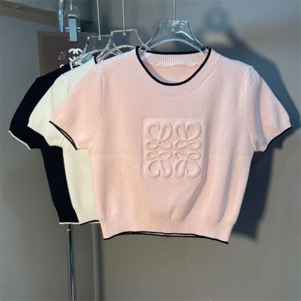 LOEWE ロエベブランドサマーニット カットソー レディース 半袖 ニット 半袖tシャツ 夏 ブラウス ドルマン tシャツ トップス 夏服 おしゃれ シンプル カジュアル ゆったり 上品 重ね着 オフィス 接触冷感 涼しい 大人 快適 XS- M