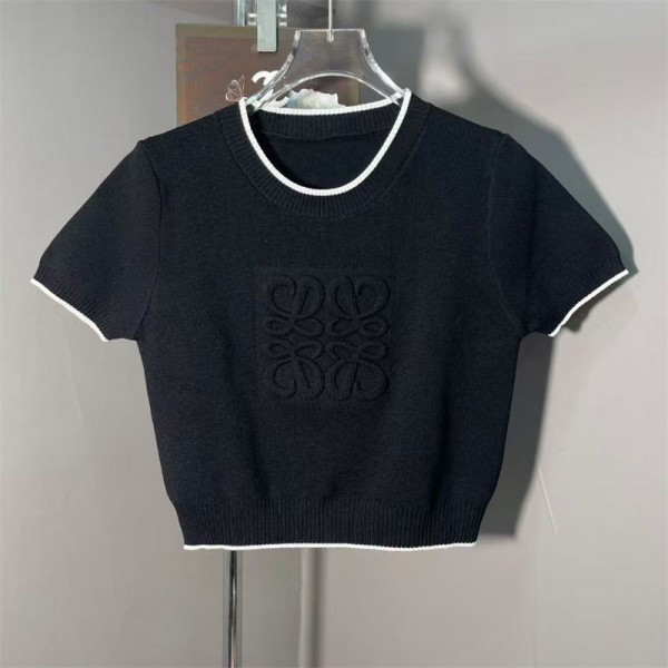LOEWE ロエベブランドサマーニット カットソー レディース 半袖 ニット 半袖tシャツ 夏 ブラウス ドルマン tシャツ トップス 夏服 おしゃれ シンプル カジュアル ゆったり 上品 重ね着 オフィス 接触冷感 涼しい 大人 快適 XS- M
