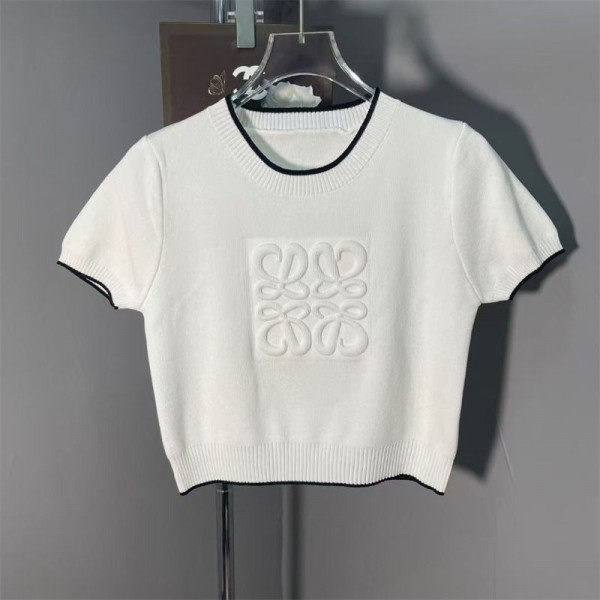 LOEWE ロエベブランドサマーニット カットソー レディース 半袖 ニット 半袖tシャツ 夏 ブラウス ドルマン tシャツ トップス 夏服 おしゃれ シンプル カジュアル ゆったり 上品 重ね着 オフィス 接触冷感 涼しい 大人 快適 XS- M