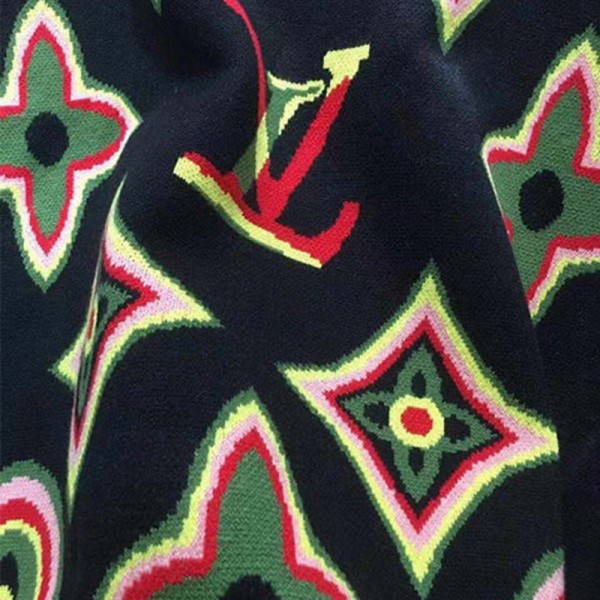 ルイヴィトンブランドセーター個性 潮流 ニット上着 ウェア 韓国風 彩色 冬 ジャガード織 ニットセーターレディースカジュアル プルオーバー
