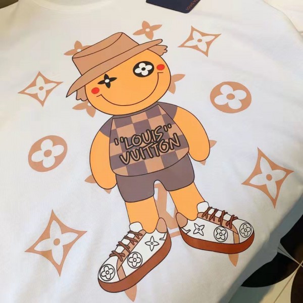 ルイヴィトンハイブランド Tシャツ 春夏 レディースメンズ人気 Tシャツ コットン 半袖 丸首 柔らかい 快適 黒白 ティシャツかわいい高品質カップル上着