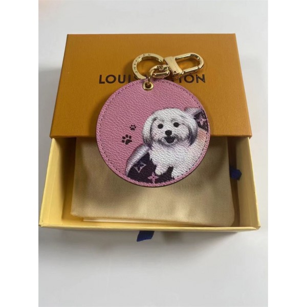 ルイヴィトンブランドキーホルダー LOUIS VUITTON かわいい 犬柄 猫柄 キーケース おしゃれレザー飾り キーホルダー 軽量 収納