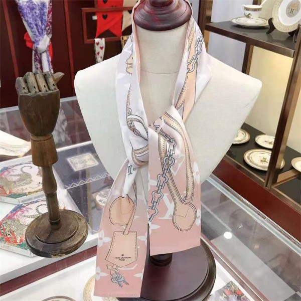 ルイヴィトンハイブランドスカーフ LV 定番プリンド シルク製 ネッカチーフ やわらか 女性 高級感 人気 マフラー 髪飾り バッグ飾りロング マフラー