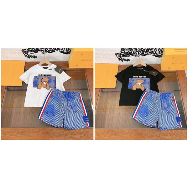 LV ハイブランドキッズ服 ルイヴィトン 半袖 tシャツ 半パンツ 上下セット 夏 コットン 着心地抜群 tシャツ ハーフズボン 少年 少女 通勤