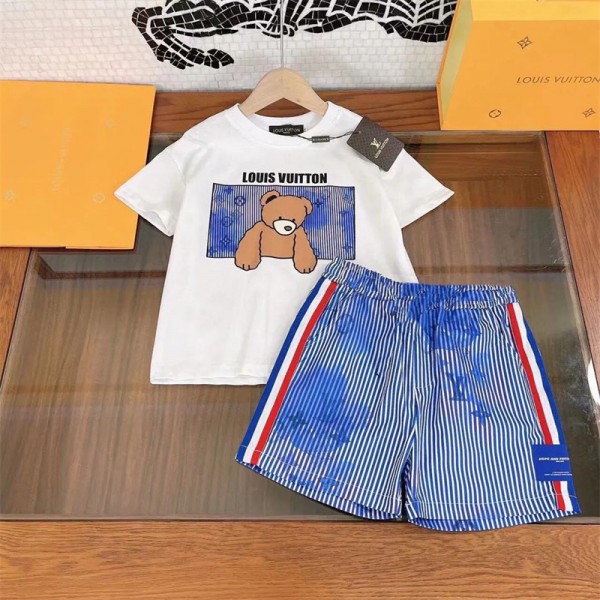 LV ハイブランドキッズ服 ルイヴィトン 半袖 tシャツ 半パンツ 上下セット 夏 コットン 着心地抜群 tシャツ ハーフズボン 少年 少女 通勤