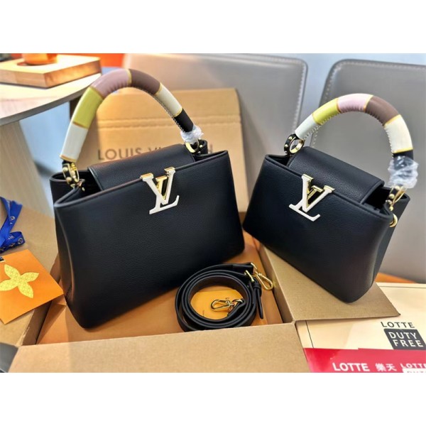 ルイヴィトンハンドバッグブランドlouis vuitton ブラック グリーン レザー製 ショルダーバッグ シンプル 高品質 手提げバッグ 鞄 女