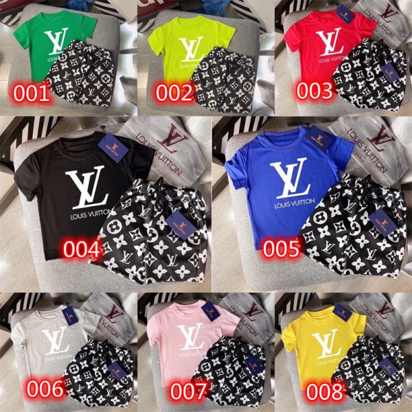 Lv ルイヴィトンブランド半袖tシャツルイヴィトン 子供服 上下セット 半ズボン ｔシャツ 人気 夏tシャツブランドかわいいブランドtシャツ上着カジュアルTシャツカットソーペアカップル