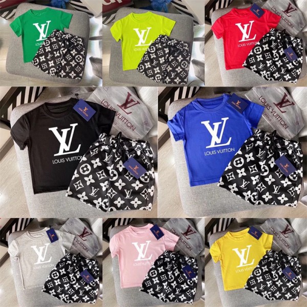 Lv ルイヴィトンブランド半袖tシャツルイヴィトン 子供服 上下セット 半ズボン ｔシャツ 人気 夏tシャツブランドかわいいブランドtシャツ上着カジュアルTシャツカットソーペアカップル