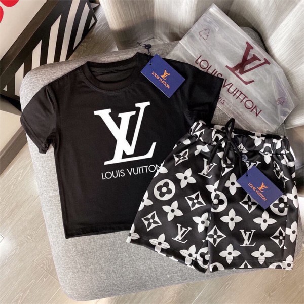 Lv ルイヴィトンブランド半袖tシャツルイヴィトン 子供服 上下セット 半ズボン ｔシャツ 人気 夏tシャツブランドかわいいブランドtシャツ上着カジュアルTシャツカットソーペアカップル
