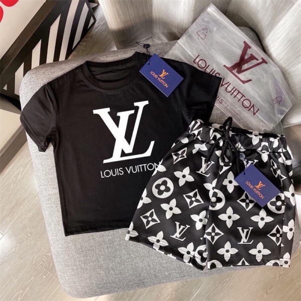 Lv ルイヴィトンブランド半袖tシャツルイヴィトン 子供服 上下セット 半ズボン ｔシャツ 人気 夏tシャツブランドかわいいブランドtシャツ上着カジュアルTシャツカットソーペアカップル