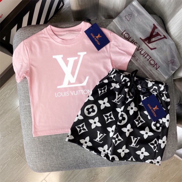 Lv ルイヴィトンブランド半袖tシャツルイヴィトン 子供服 上下セット 半ズボン ｔシャツ 人気 夏tシャツブランドかわいいブランドtシャツ上着カジュアルTシャツカットソーペアカップル