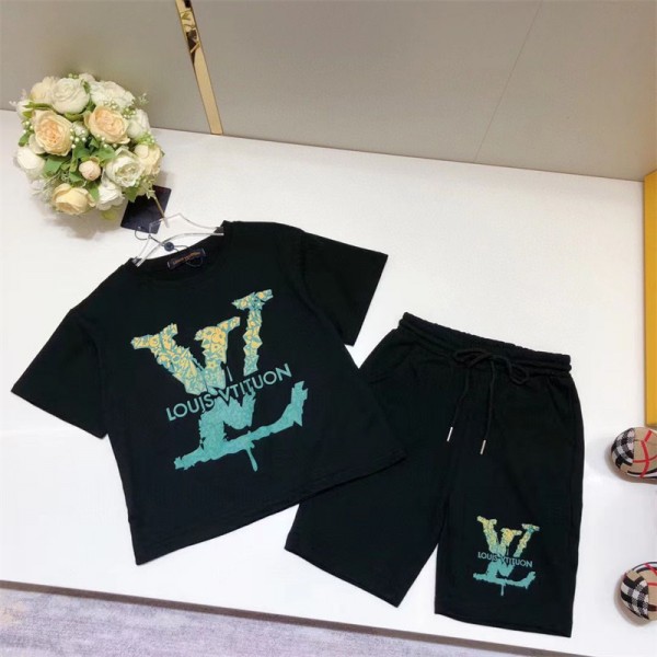 ブランド Lv ルイヴィトンキッズ ボーイズ 男の子 半袖tシャツ2点セット 上下セットジャージ 半袖Tシャツ ショートパンツ 夏服 小学生 カジュアル かっこいい アウトドアスポーツ スウェット 90 - 160cm