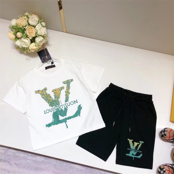 ブランド Lv ルイヴィトンキッズ ボーイズ 男の子 半袖tシャツ2点セット 上下セットジャージ 半袖Tシャツ ショートパンツ 夏服 小学生 カジュアル かっこいい アウトドアスポーツ スウェット 90 - 160cm