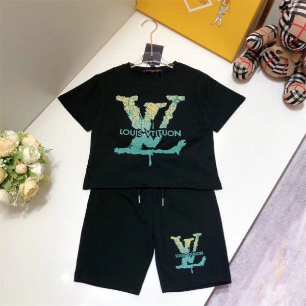 ブランド Lv ルイヴィトンキッズ ボーイズ 男の子 半袖tシャツ2点セット 上下セットジャージ 半袖Tシャツ ショートパンツ 夏服 小学生 カジュアル かっこいい アウトドアスポーツ スウェット 90 - 160cm