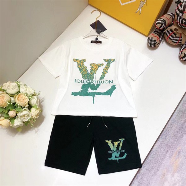ブランド Lv ルイヴィトンキッズ ボーイズ 男の子 半袖tシャツ2点セット 上下セットジャージ 半袖Tシャツ ショートパンツ 夏服 小学生 カジュアル かっこいい アウトドアスポーツ スウェット 90 - 160cm