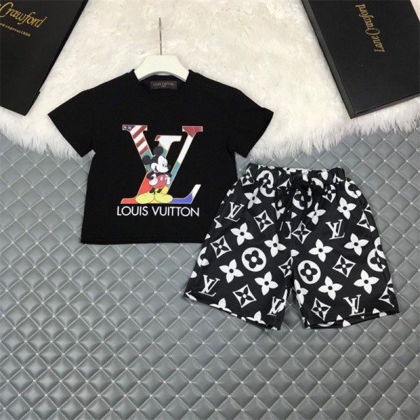 LV ルイヴィトン ディズニー ブランド 子供服 Tシャツ 半袖 2点セット 半パンツ  ファッション 2色 90 - 160cm