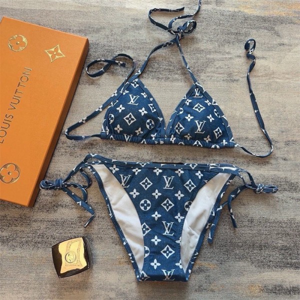 ハイブランド LV ビキニ レディース ルイヴィトン 水着 三角ビキニ 2点セット 紐 体型カバー ビキニセット 女性用 見せブラ セクシー 紐ビキニ